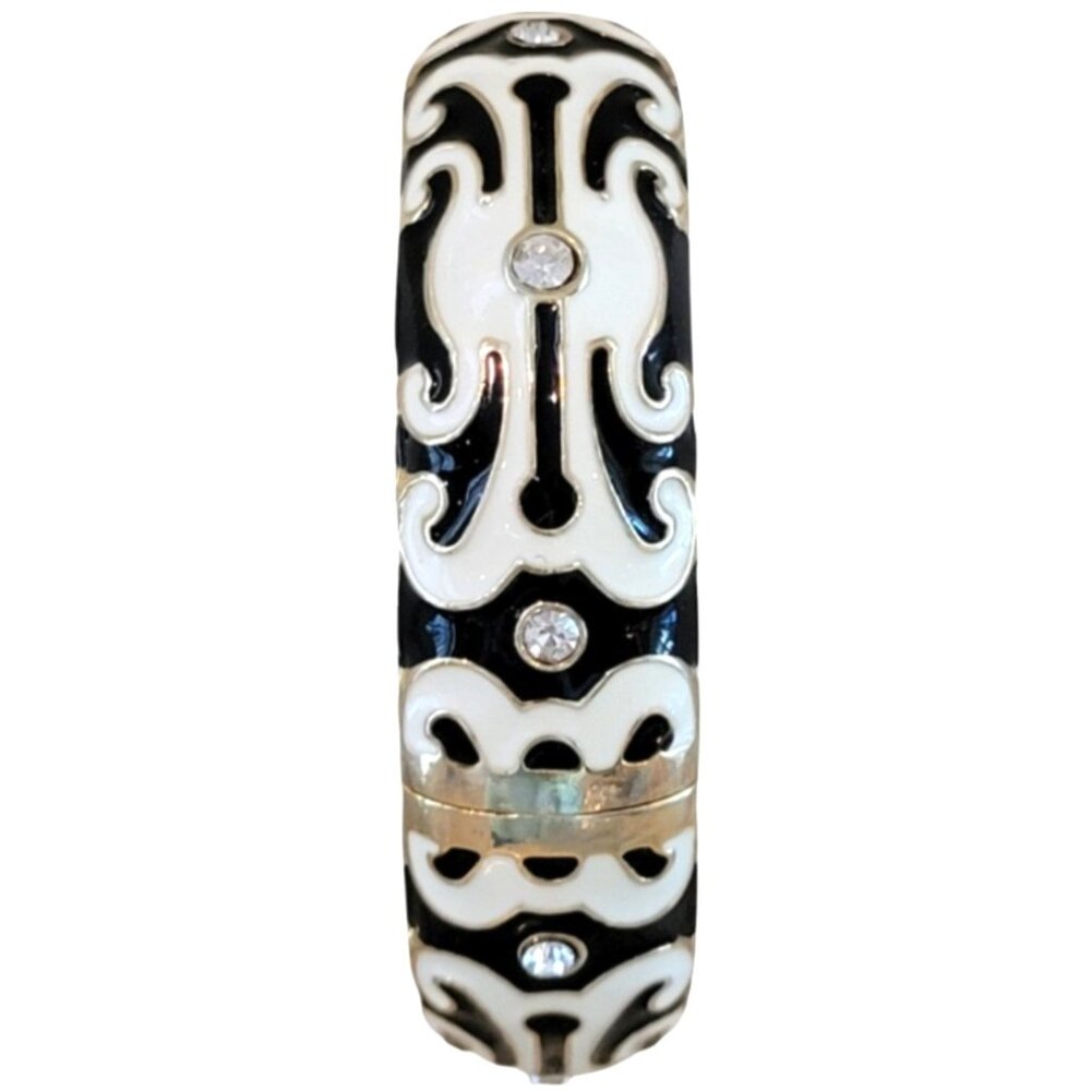 Beautiful Vintage-Inspired Black & White Enamel Bangle Bracelet - Picture 2 of 7
